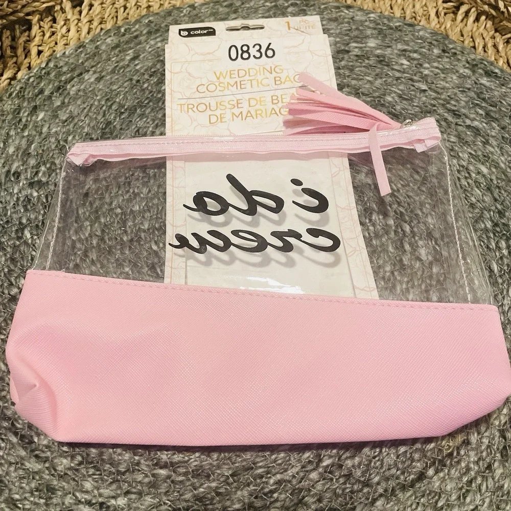 ✅I Do Crew Wedding Cosmetic Bag Pink Clear Tassel Bridesmaid Gift New #️⃣0836